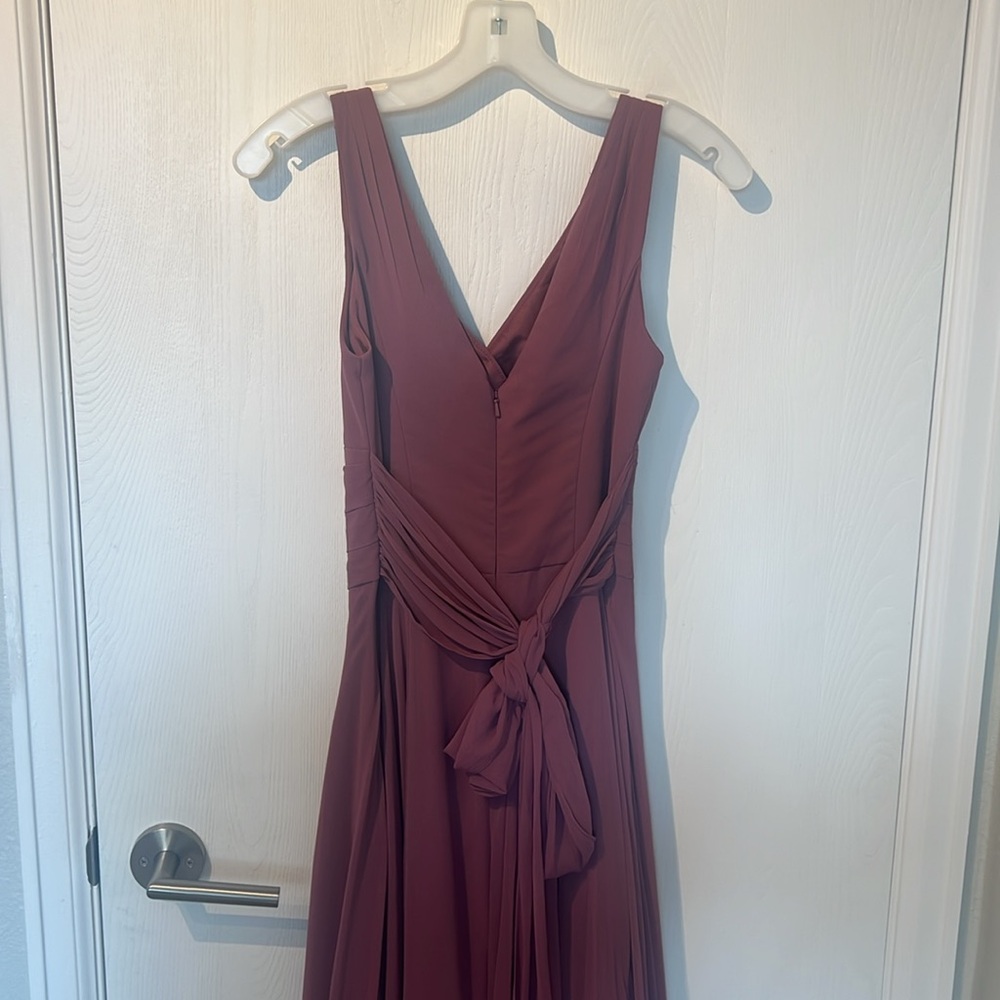David's Bridal (F19831) Surplice Tank Long Chiffon Bridesmaid Dress in Chianti - Picture 8 of 11